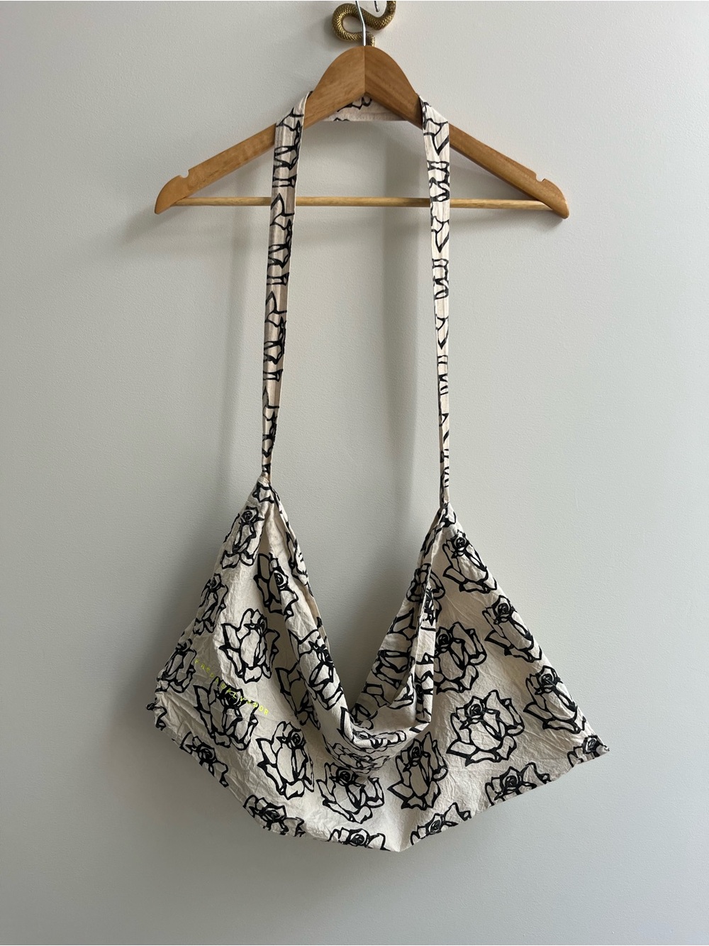 Freda Salvador LARGE Natural Canvas Tote Bag w/ Black Rose Block Print